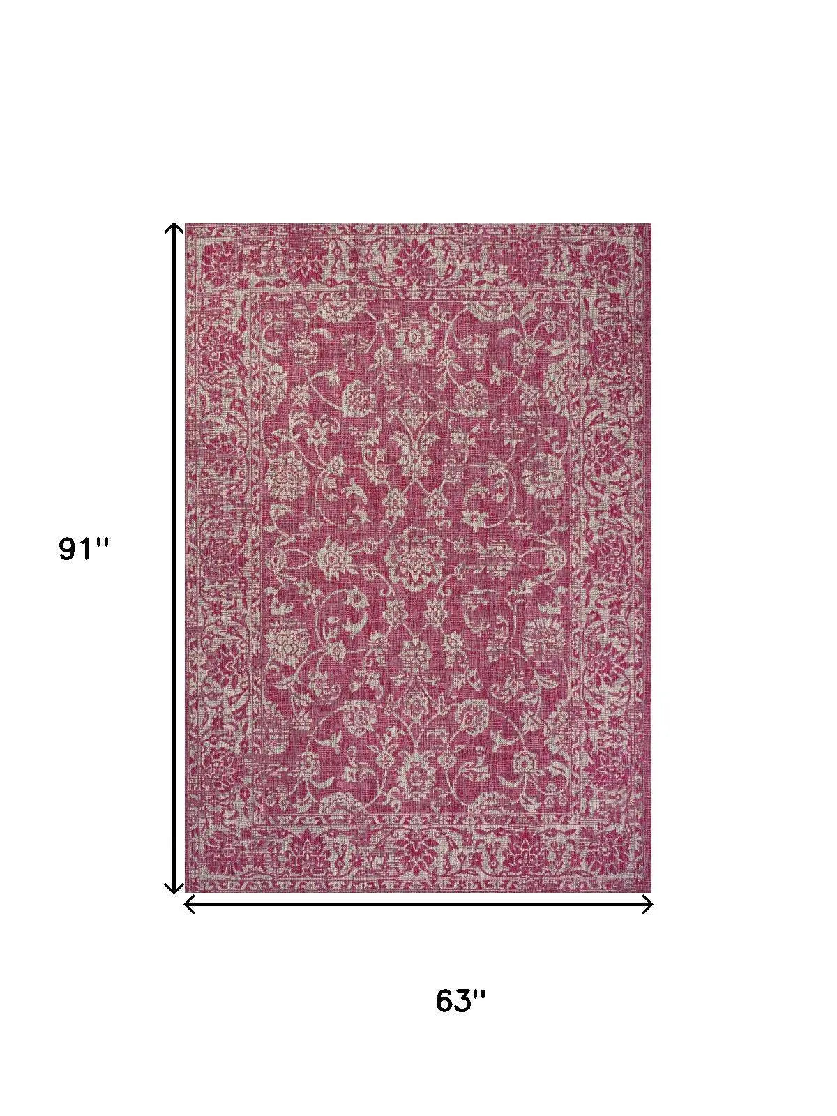 5' X 8' Fuchsia And Light Gray Medallion Indoor Outdoor Area Rug Homeroots Outdoor