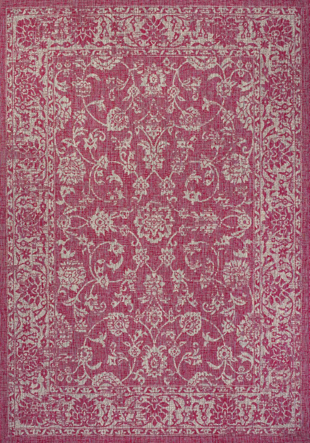 5' X 8' Fuchsia And Light Gray Medallion Indoor Outdoor Area Rug Homeroots Outdoor