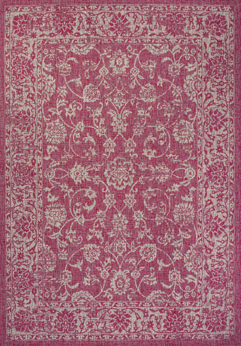 5' X 8' Fuchsia And Light Gray Medallion Indoor Outdoor Area Rug Homeroots Outdoor