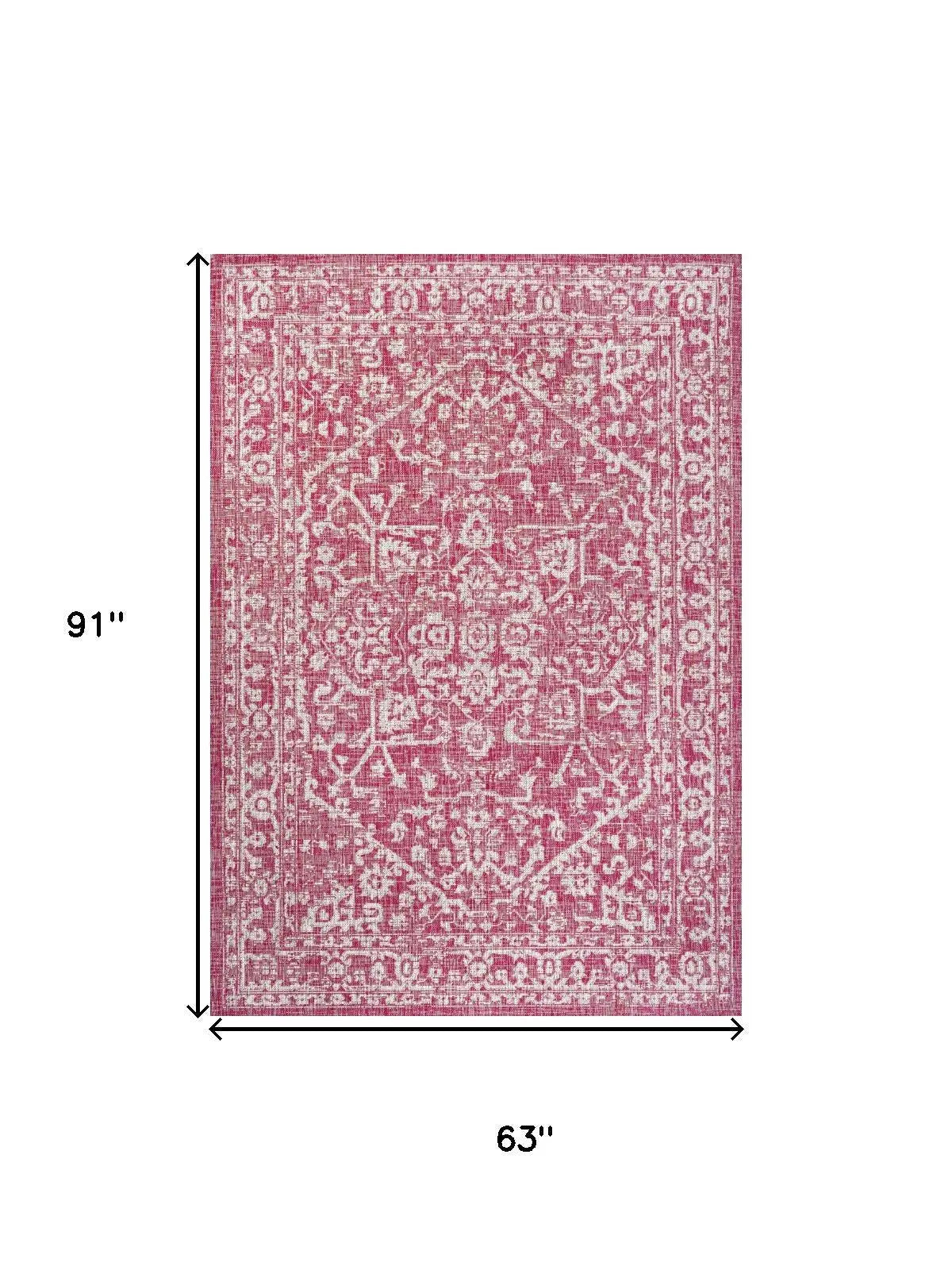 5' X 8' Fuchsia And Light Gray Medallion Indoor Outdoor Area Rug Homeroots Outdoor