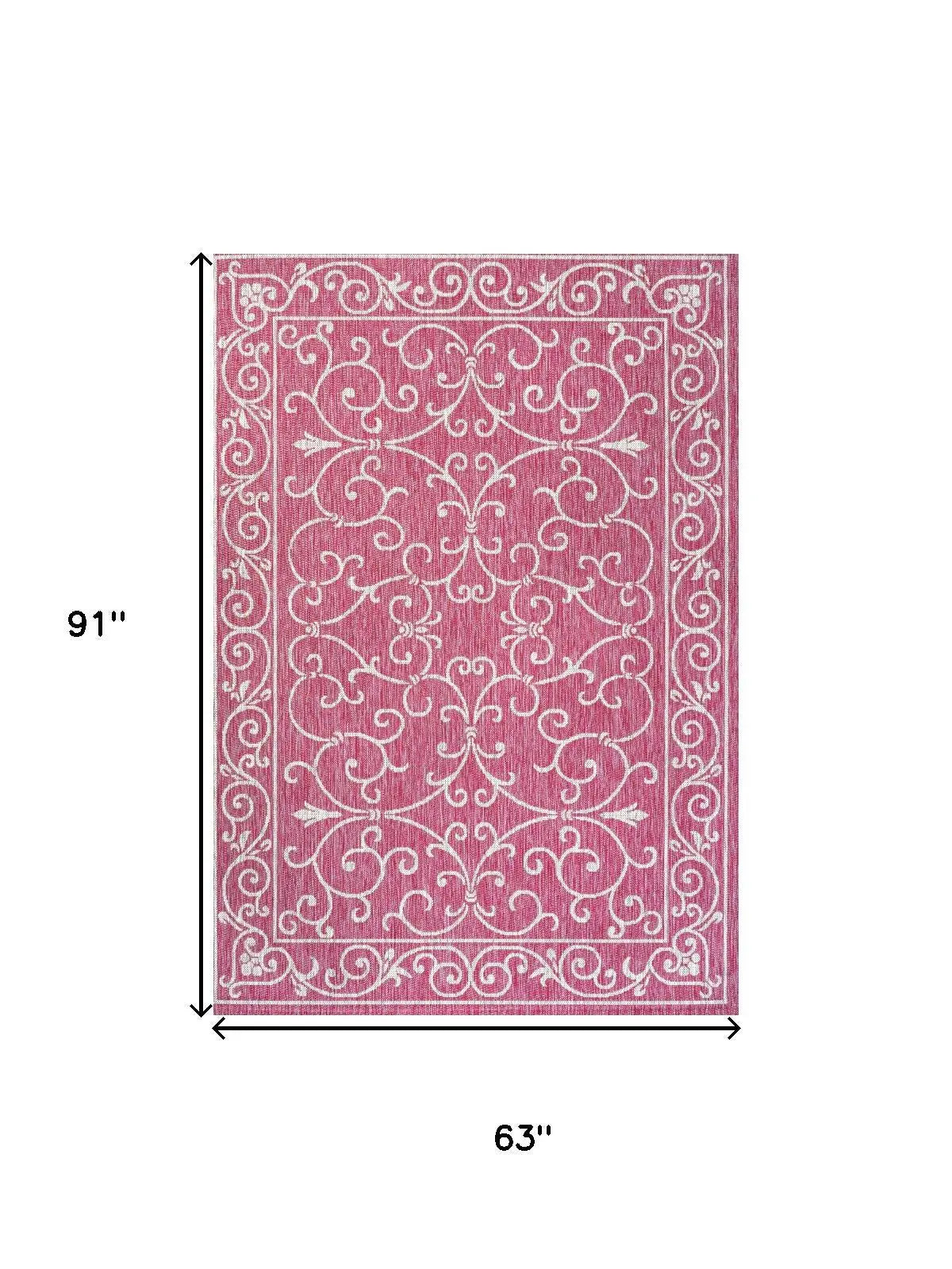 5' X 8' Fuchsia And Light Gray Medallion Indoor Outdoor Area Rug Homeroots Outdoor