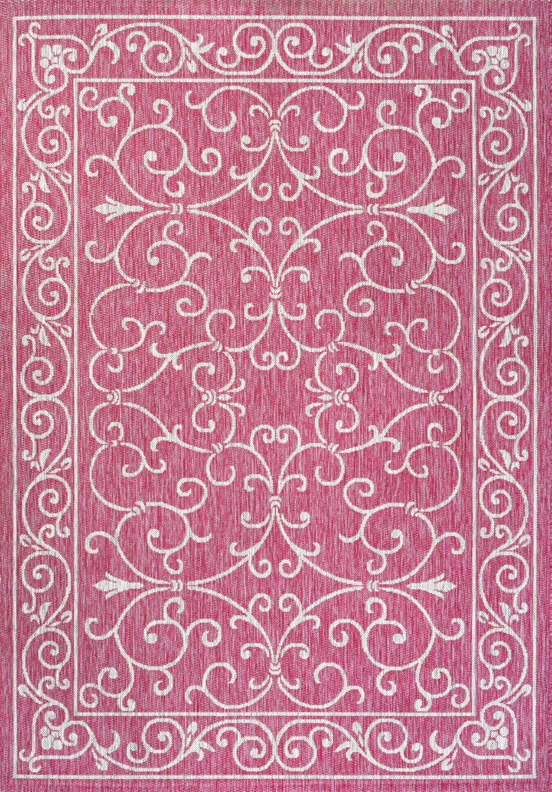 5' X 8' Fuchsia And Light Gray Medallion Indoor Outdoor Area Rug Homeroots Outdoor
