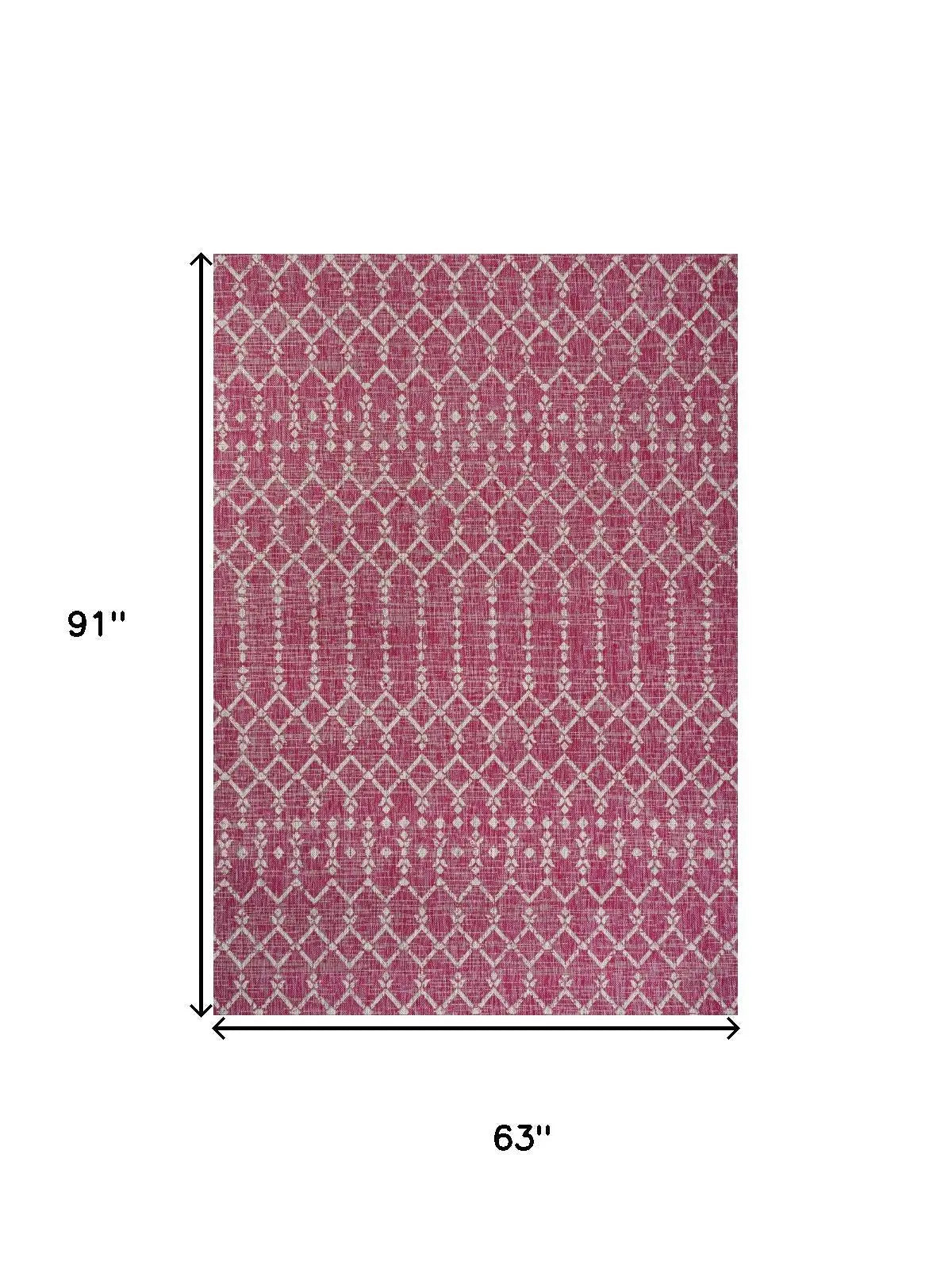 5' X 8' Fuchsia And Light Gray Trellis Indoor Outdoor Area Rug Homeroots Outdoor