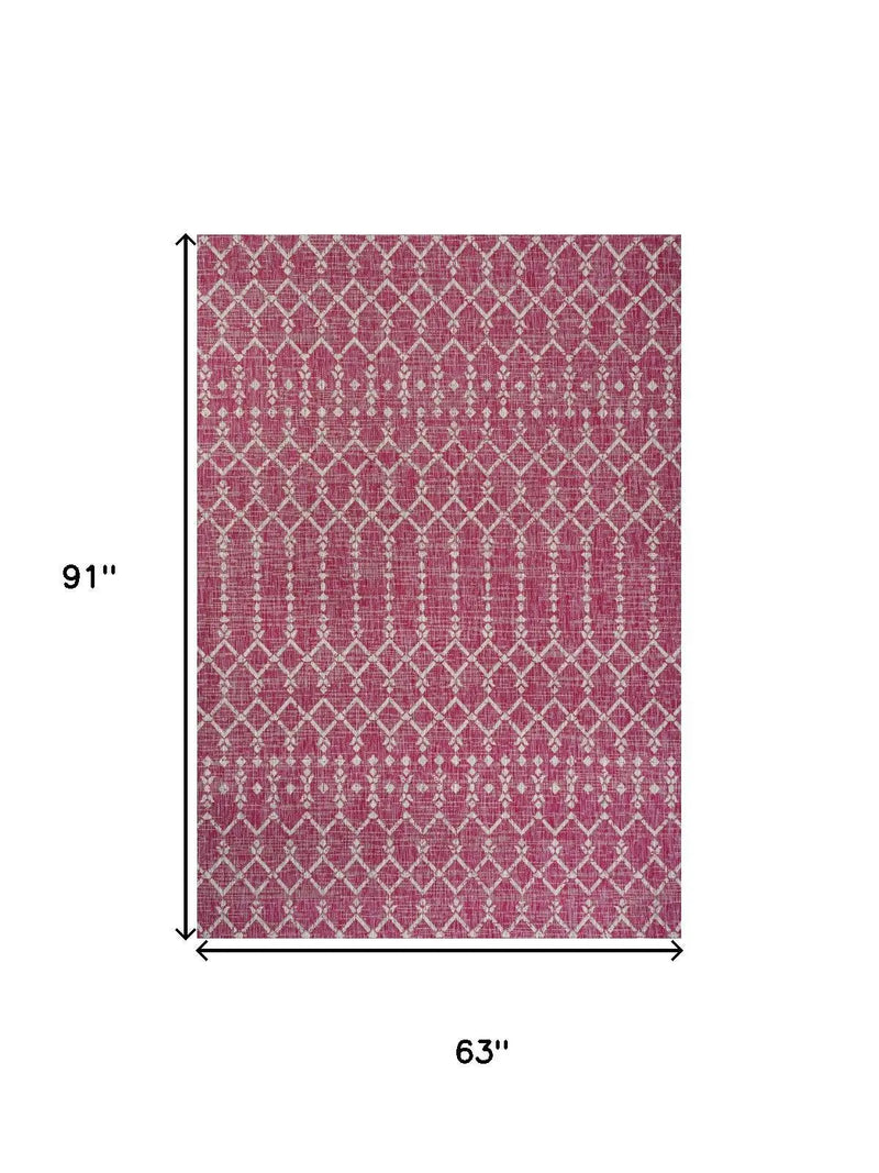 5' X 8' Fuchsia And Light Gray Trellis Indoor Outdoor Area Rug Homeroots Outdoor