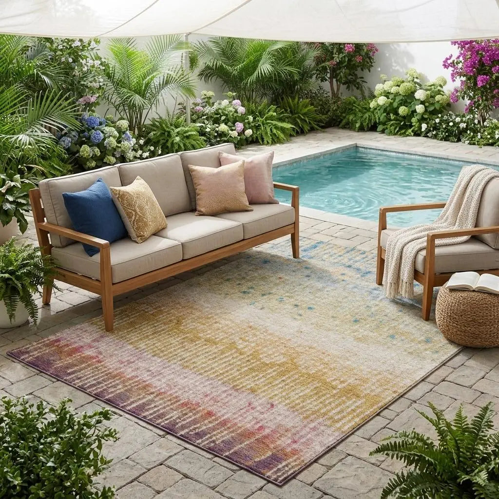 5' X 8' Gold And Beige Abstract Washable Indoor Outdoor Area Rug Homeroots Outdoor