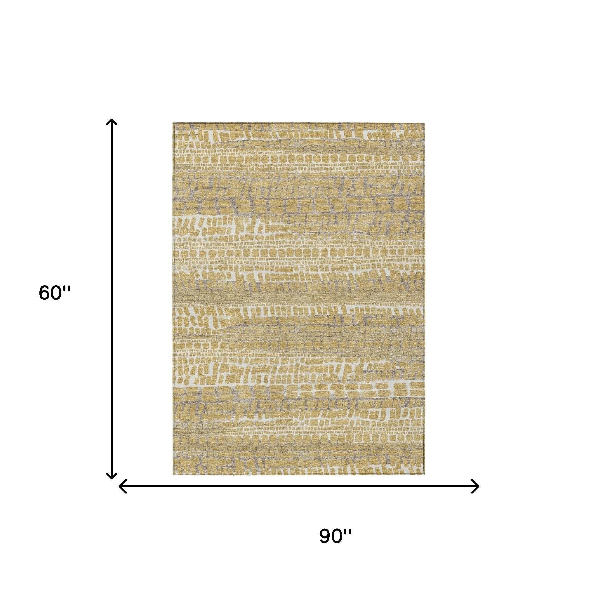 5' X 8' Gold And Beige Abstract Washable Indoor Outdoor Area Rug Homeroots Outdoor