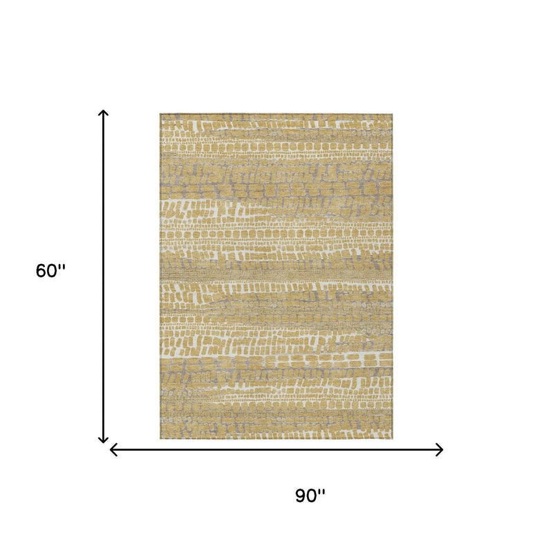 5' X 8' Gold And Beige Abstract Washable Indoor Outdoor Area Rug Homeroots Outdoor