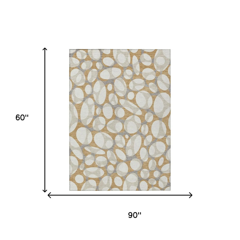 5' X 8' Gold And Beige Abstract Washable Indoor Outdoor Area Rug Homeroots Outdoor