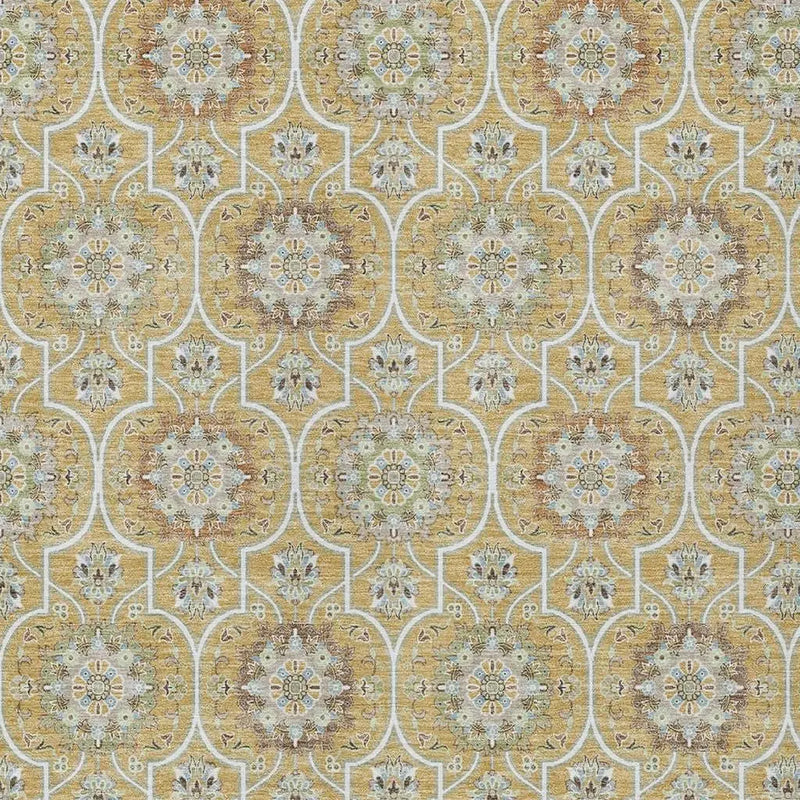 5' X 8' Gold And Beige Floral Medallion Washable Indoor Outdoor Area Rug Homeroots Outdoor