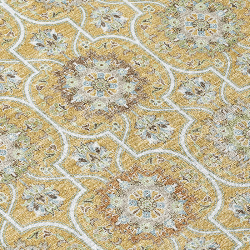 5' X 8' Gold And Beige Floral Medallion Washable Indoor Outdoor Area Rug Homeroots Outdoor
