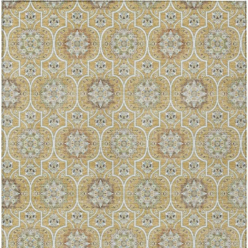 5' X 8' Gold And Beige Floral Medallion Washable Indoor Outdoor Area Rug Homeroots Outdoor