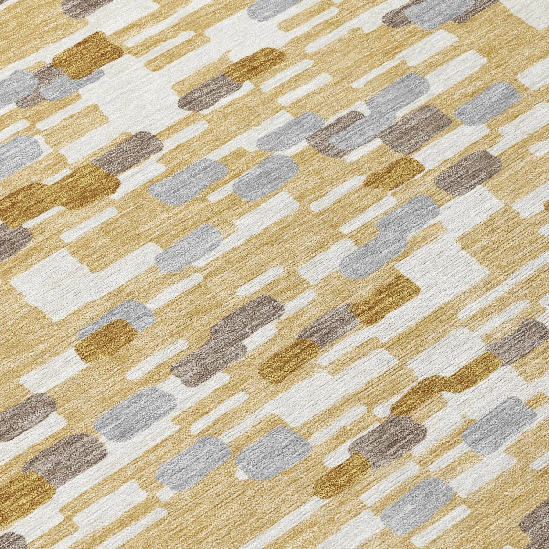 5' X 8' Gold And Beige Geometric Washable Indoor Outdoor Area Rug Homeroots Outdoor