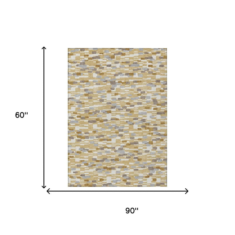 5' X 8' Gold And Beige Geometric Washable Indoor Outdoor Area Rug Homeroots Outdoor