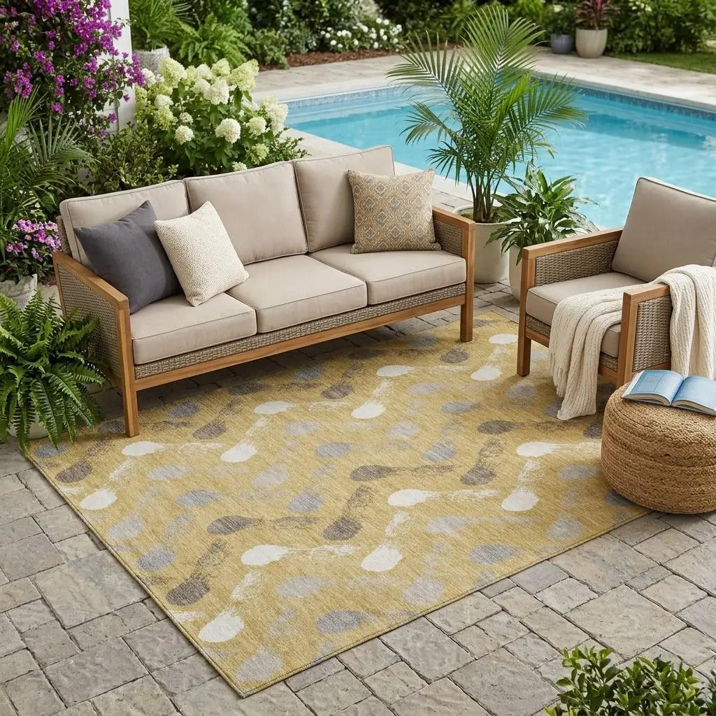 5' X 8' Gold And Beige Geometric Washable Indoor Outdoor Area Rug Homeroots Outdoor