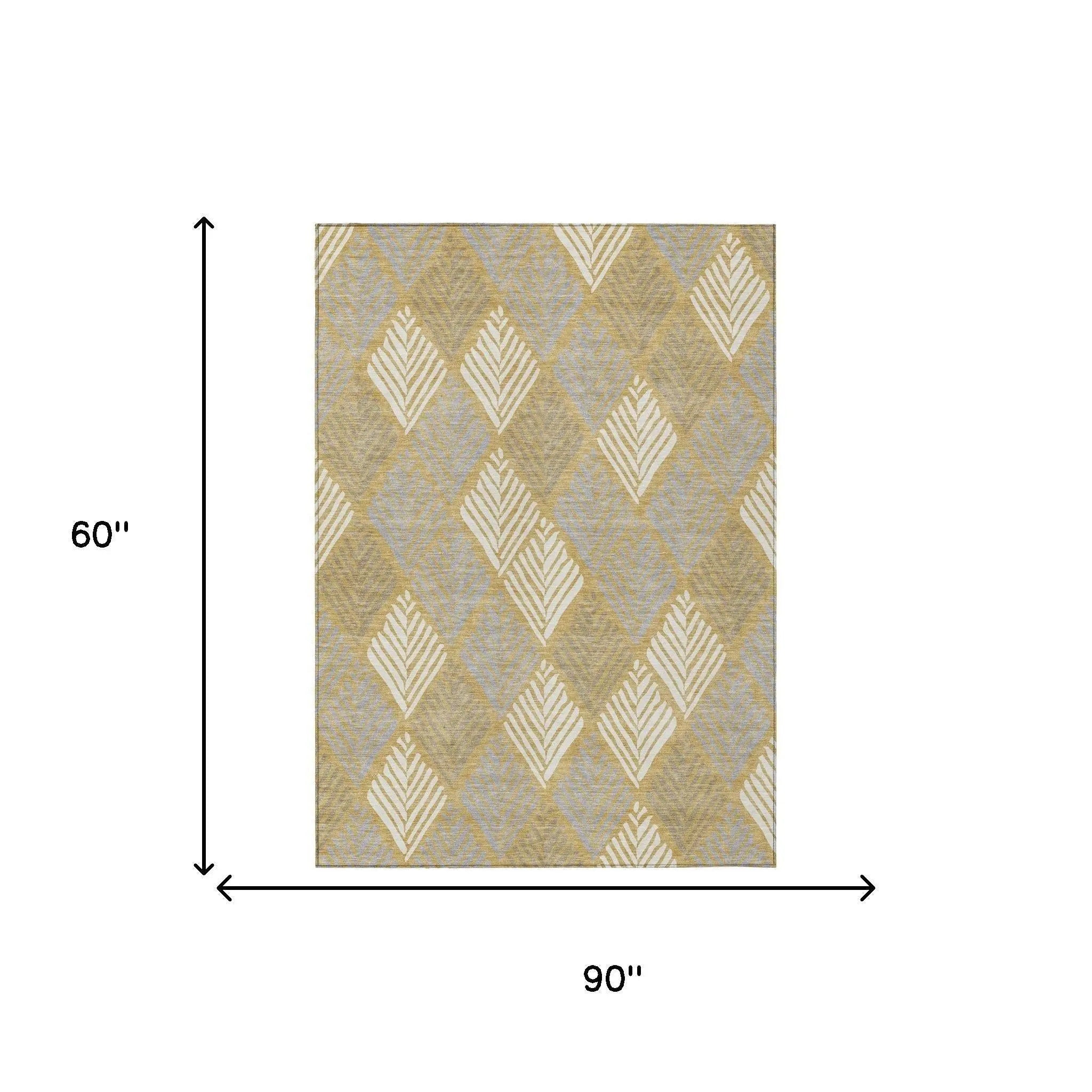 5' X 8' Gold And Beige Geometric Washable Indoor Outdoor Area Rug Homeroots Outdoor