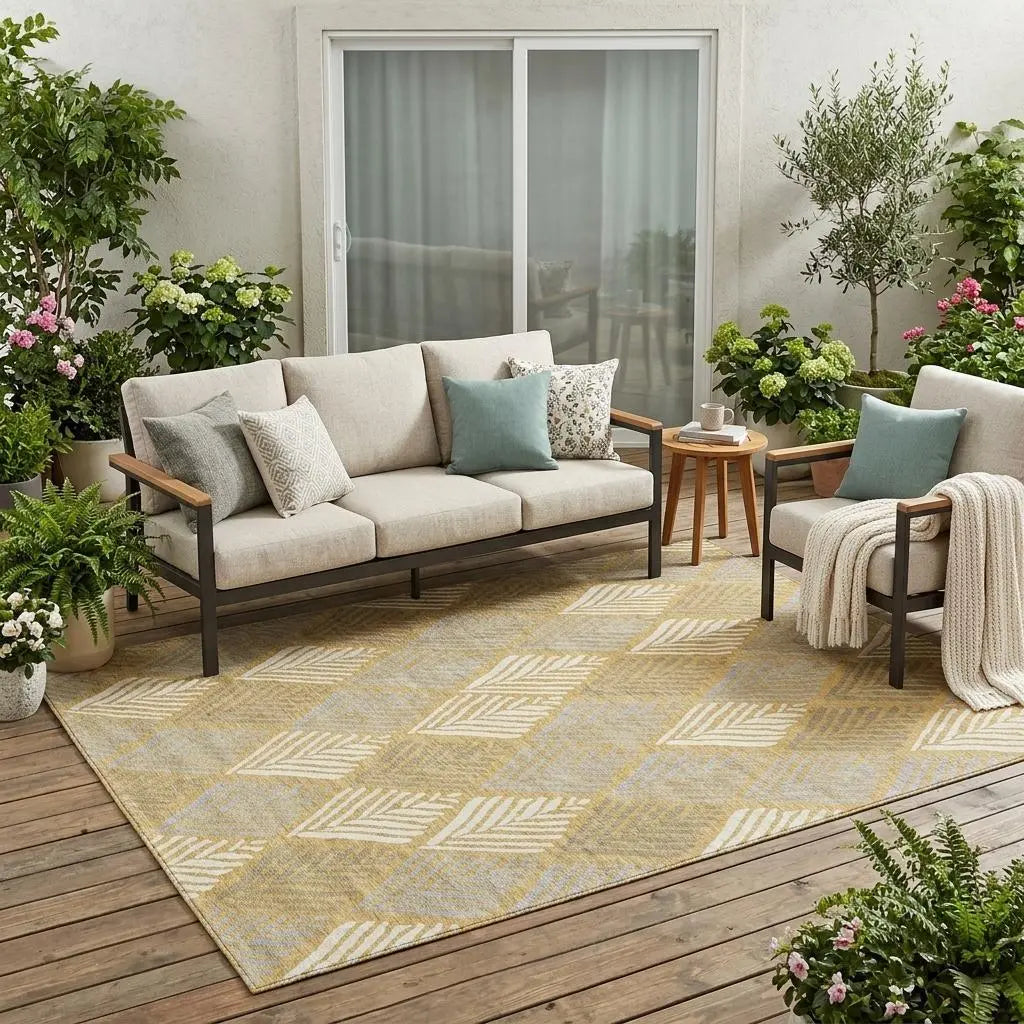 5' X 8' Gold And Beige Geometric Washable Indoor Outdoor Area Rug Homeroots Outdoor