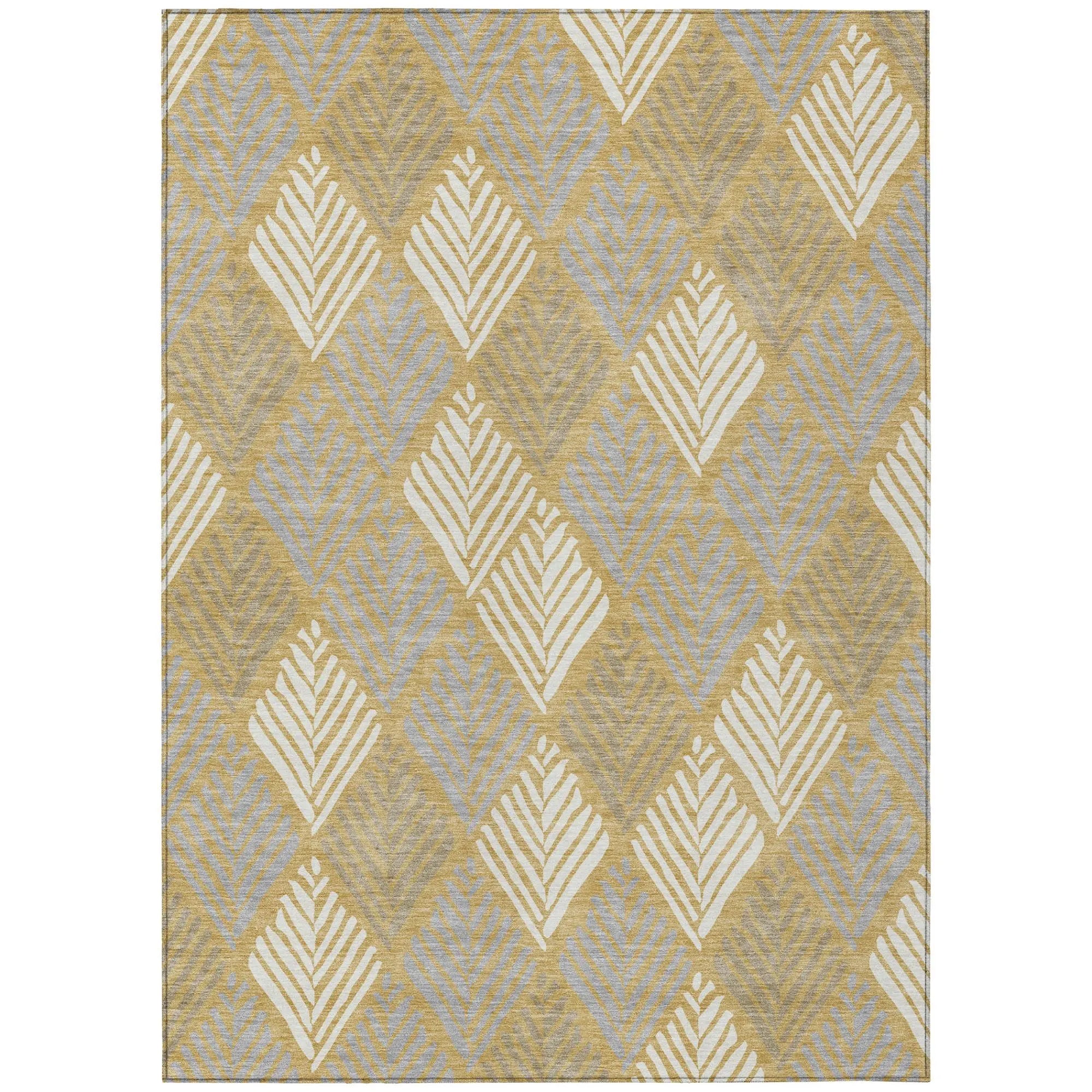 5' X 8' Gold And Beige Geometric Washable Indoor Outdoor Area Rug Homeroots Outdoor
