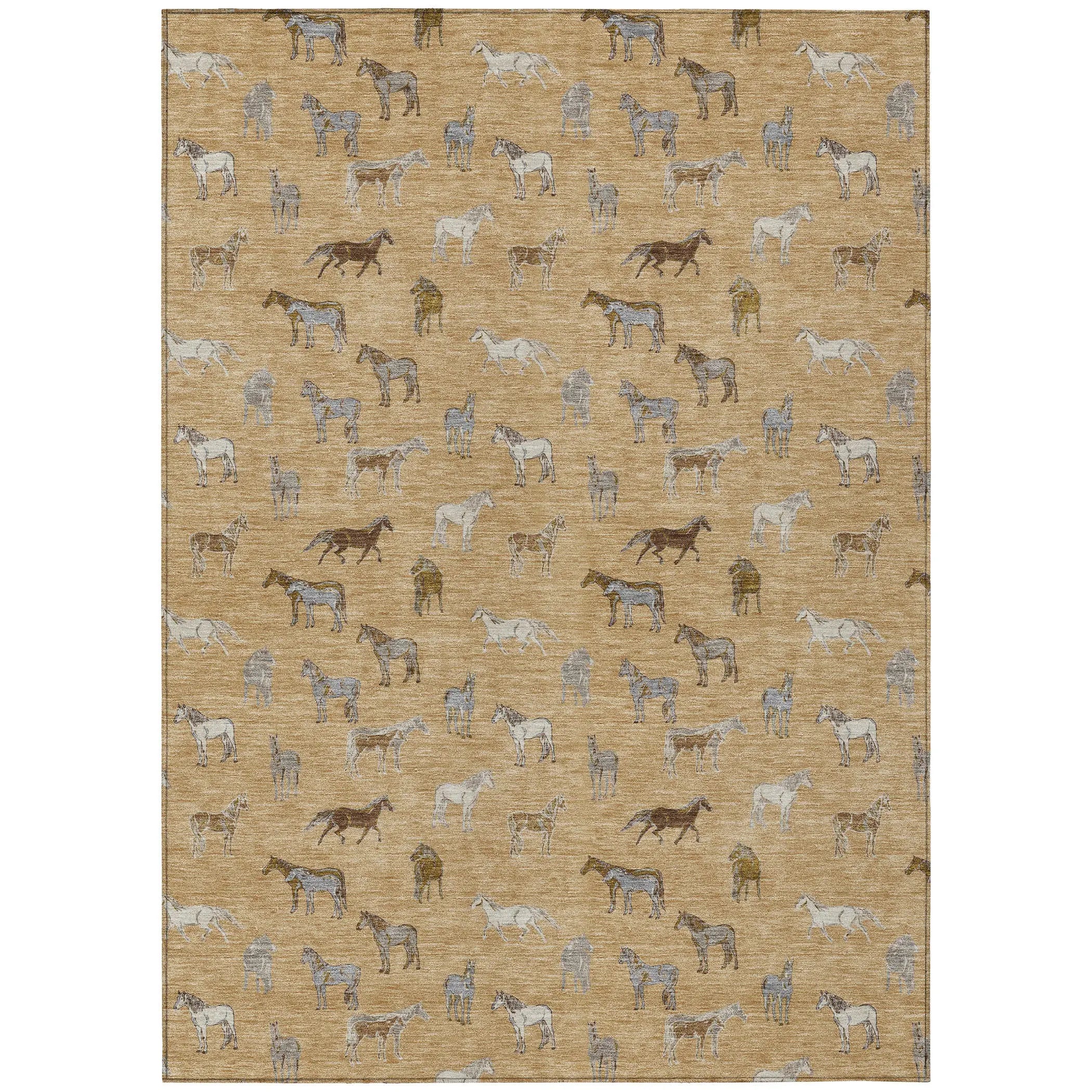 5' X 8' Gold And Beige Horse Washable Indoor Outdoor Area Rug Homeroots Outdoor