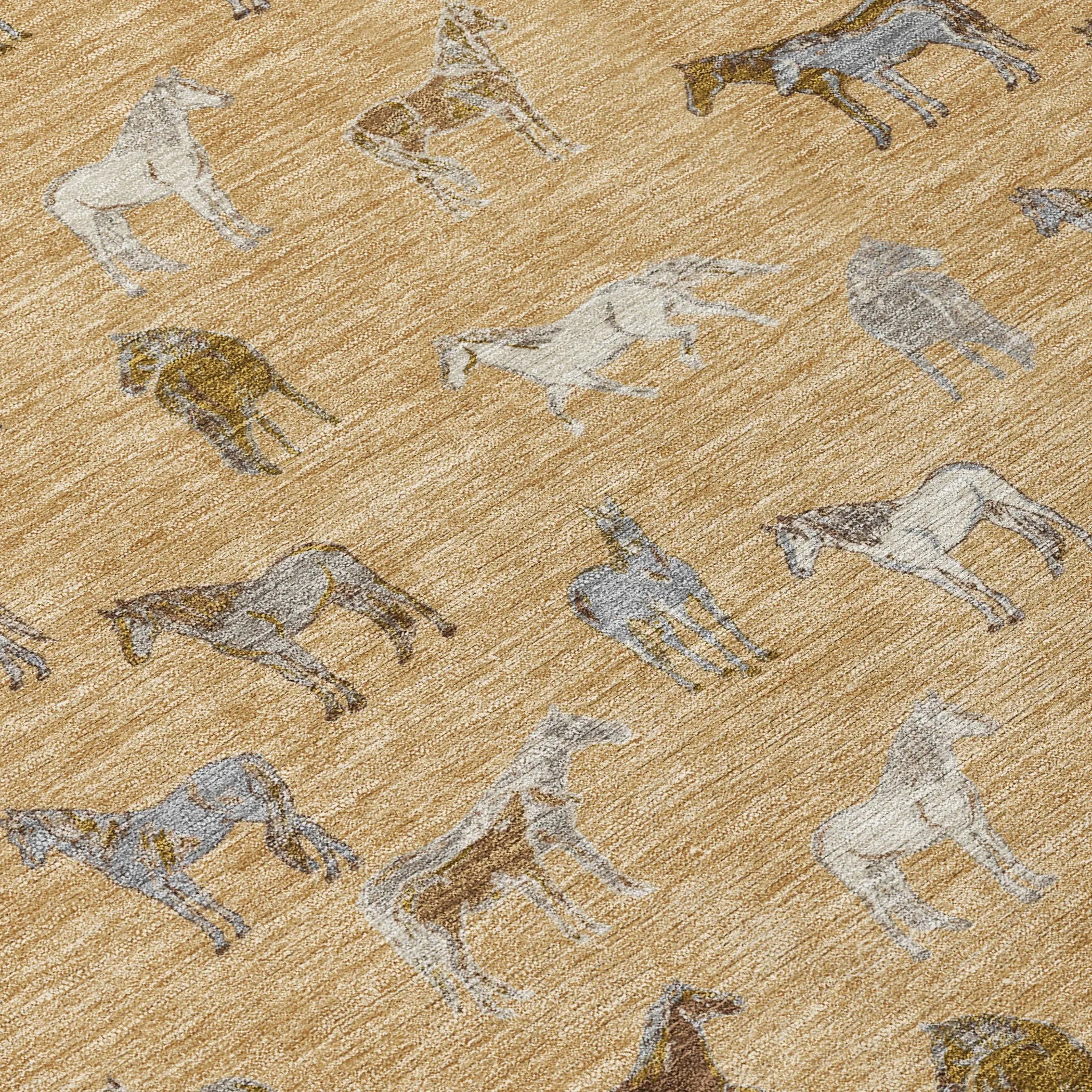 5' X 8' Gold And Beige Horse Washable Indoor Outdoor Area Rug Homeroots Outdoor