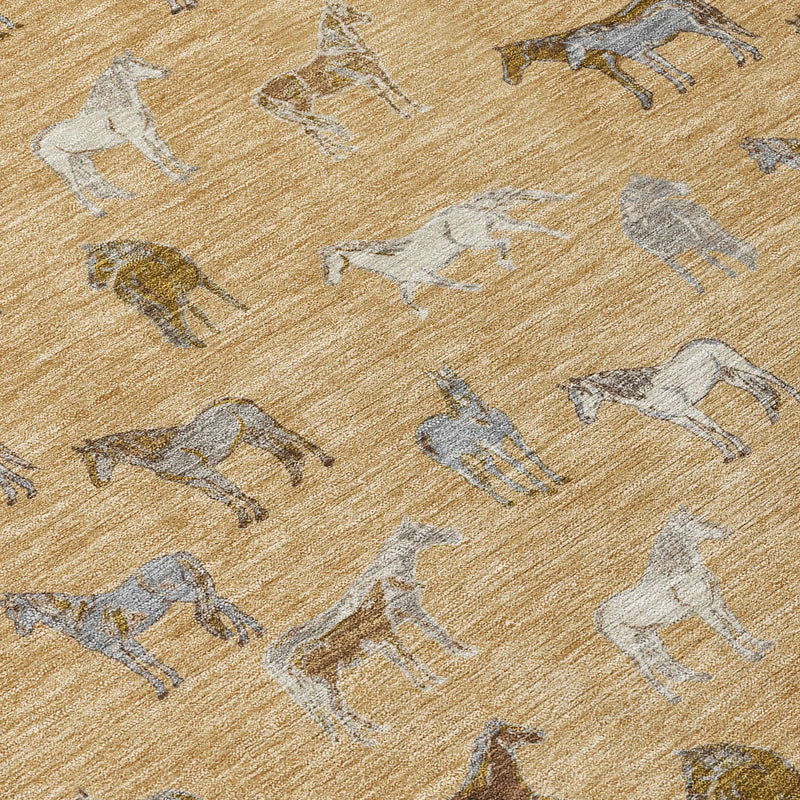 5' X 8' Gold And Beige Horse Washable Indoor Outdoor Area Rug Homeroots Outdoor