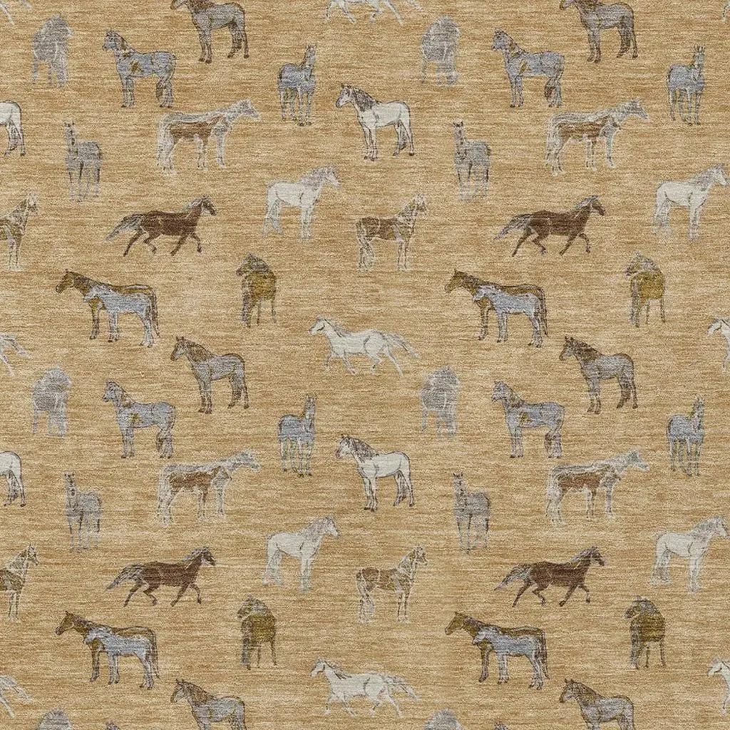 5' X 8' Gold And Beige Horse Washable Indoor Outdoor Area Rug Homeroots Outdoor