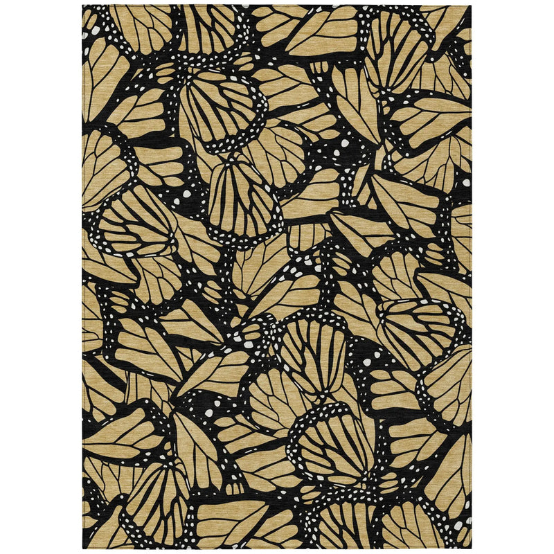 5' X 8' Gold And Black Animal Print Washable Indoor Outdoor Area Rug Homeroots Outdoor