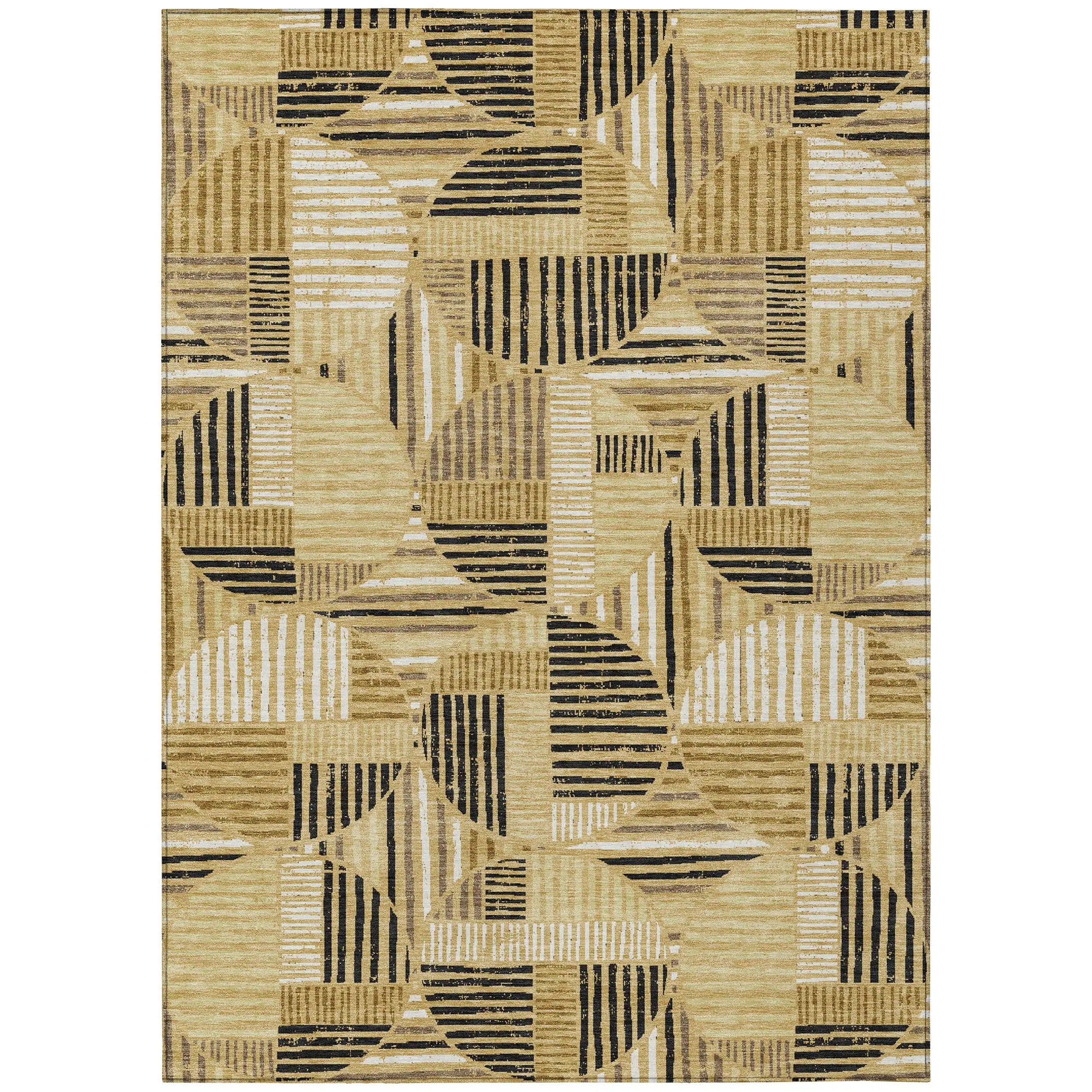 5' X 8' Gold And Blue Geometric Washable Indoor Outdoor Area Rug Homeroots Outdoor