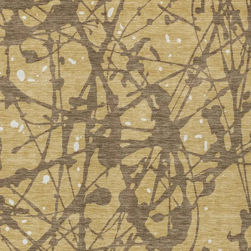 5' X 8' Gold And Brown Abstract Washable Indoor Outdoor Area Rug Homeroots Outdoor