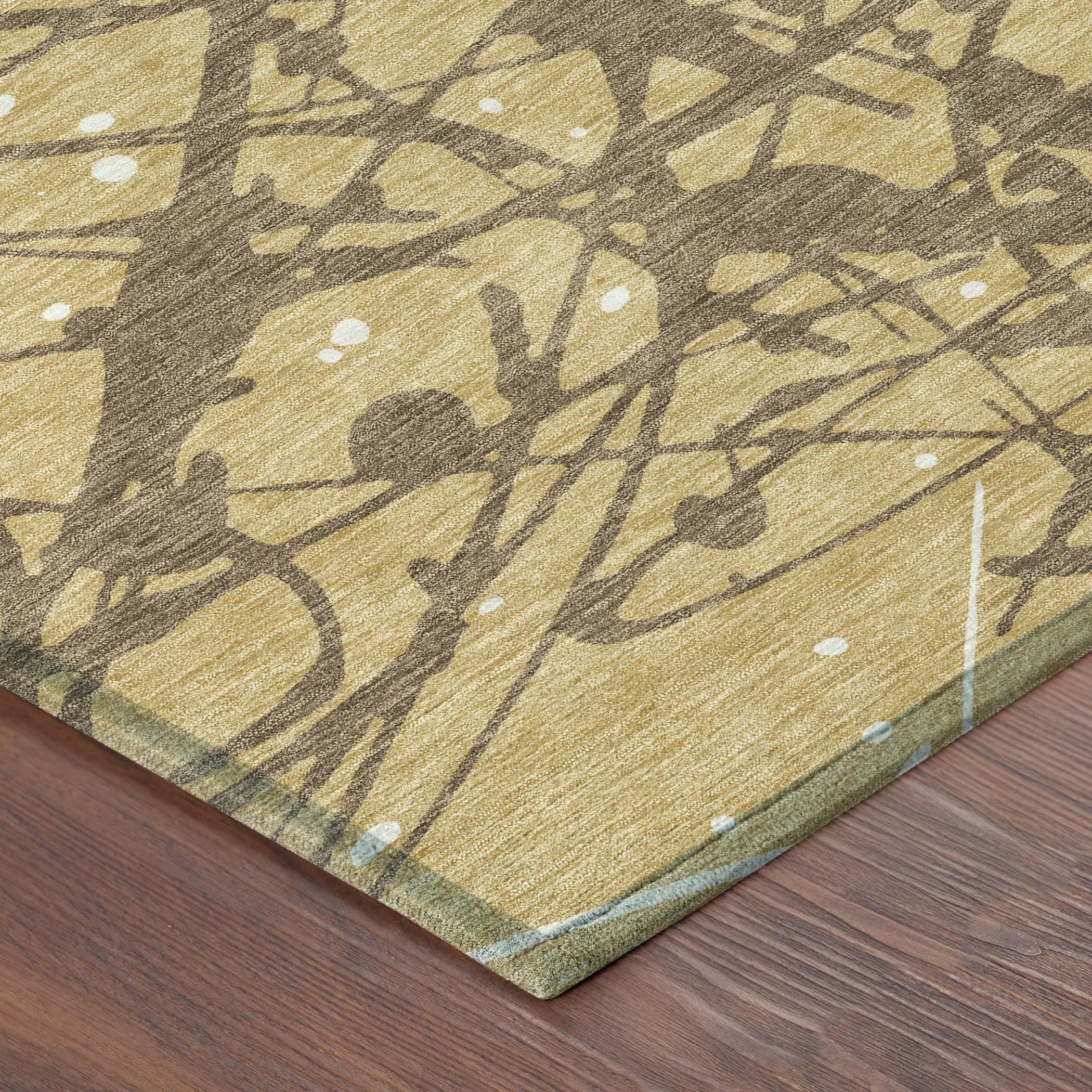 5' X 8' Gold And Brown Abstract Washable Indoor Outdoor Area Rug Homeroots Outdoor