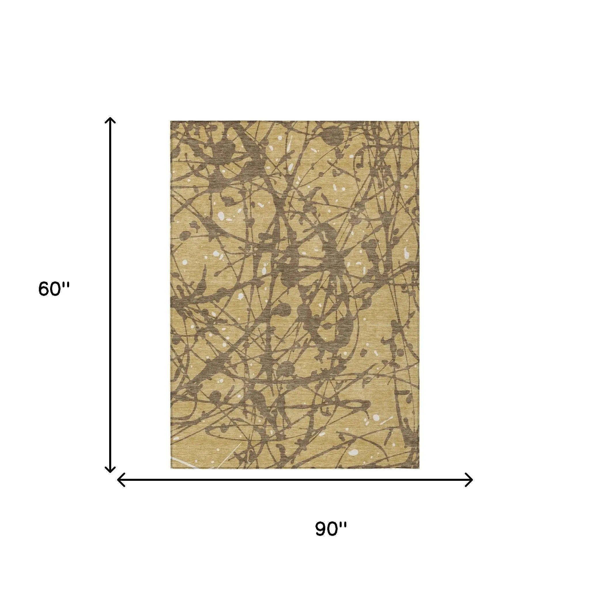 5' X 8' Gold And Brown Abstract Washable Indoor Outdoor Area Rug Homeroots Outdoor