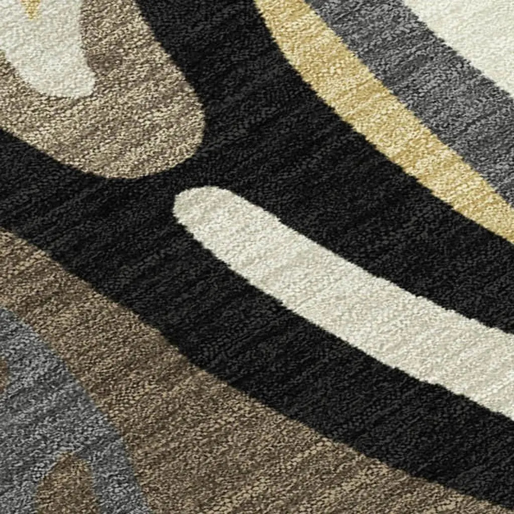 5' X 8' Gold And Brown Abstract Washable Indoor Outdoor Area Rug Homeroots Outdoor