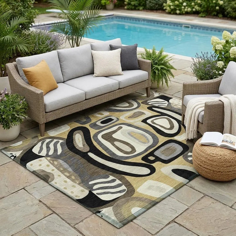 5' X 8' Gold And Brown Abstract Washable Indoor Outdoor Area Rug Homeroots Outdoor