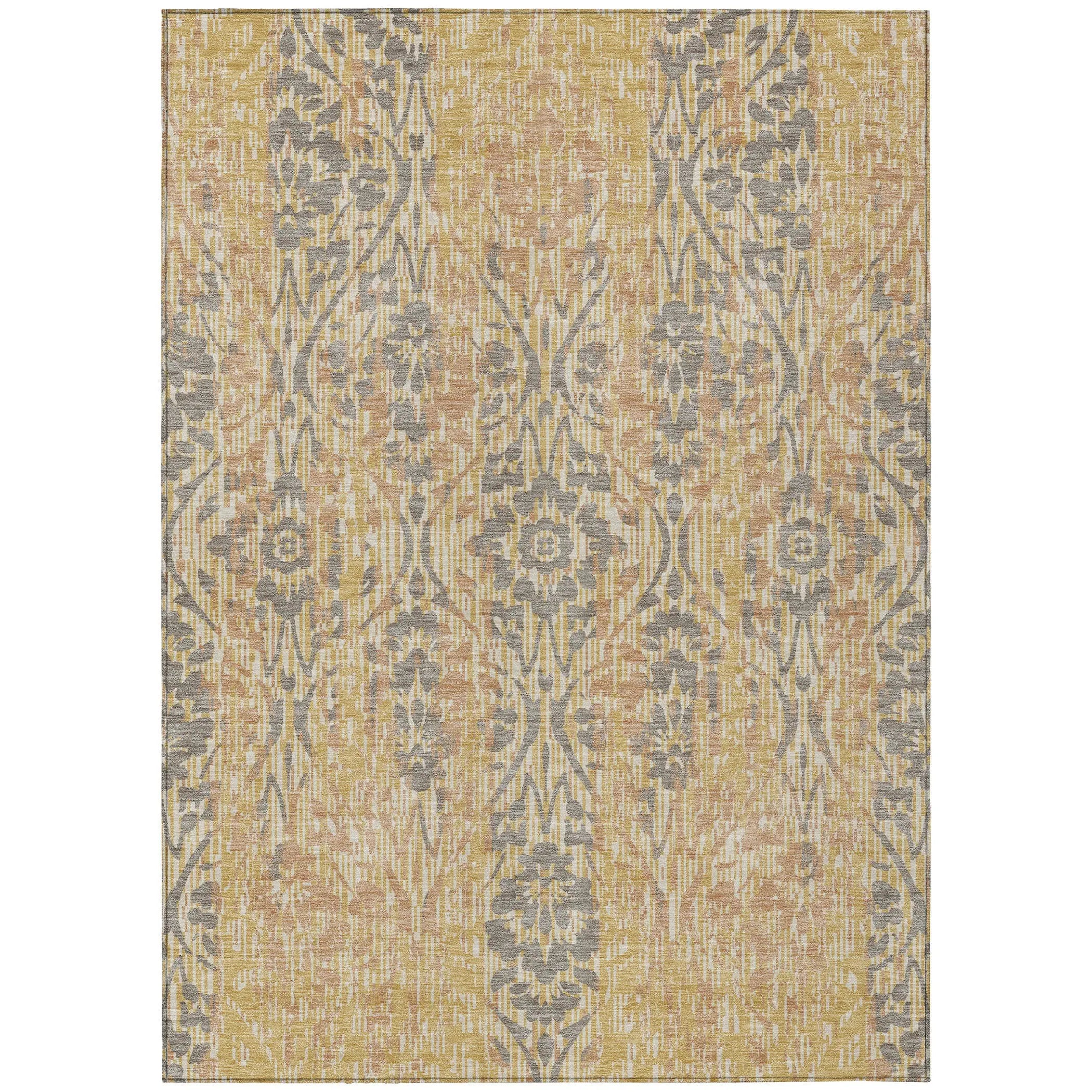 5' X 8' Gold And Brown Damask Washable Indoor Outdoor Area Rug Homeroots Outdoor
