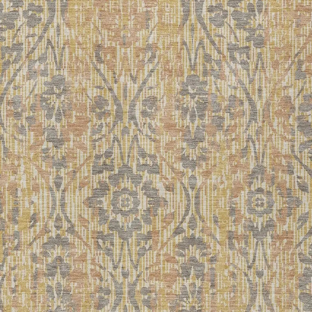 5' X 8' Gold And Brown Damask Washable Indoor Outdoor Area Rug Homeroots Outdoor