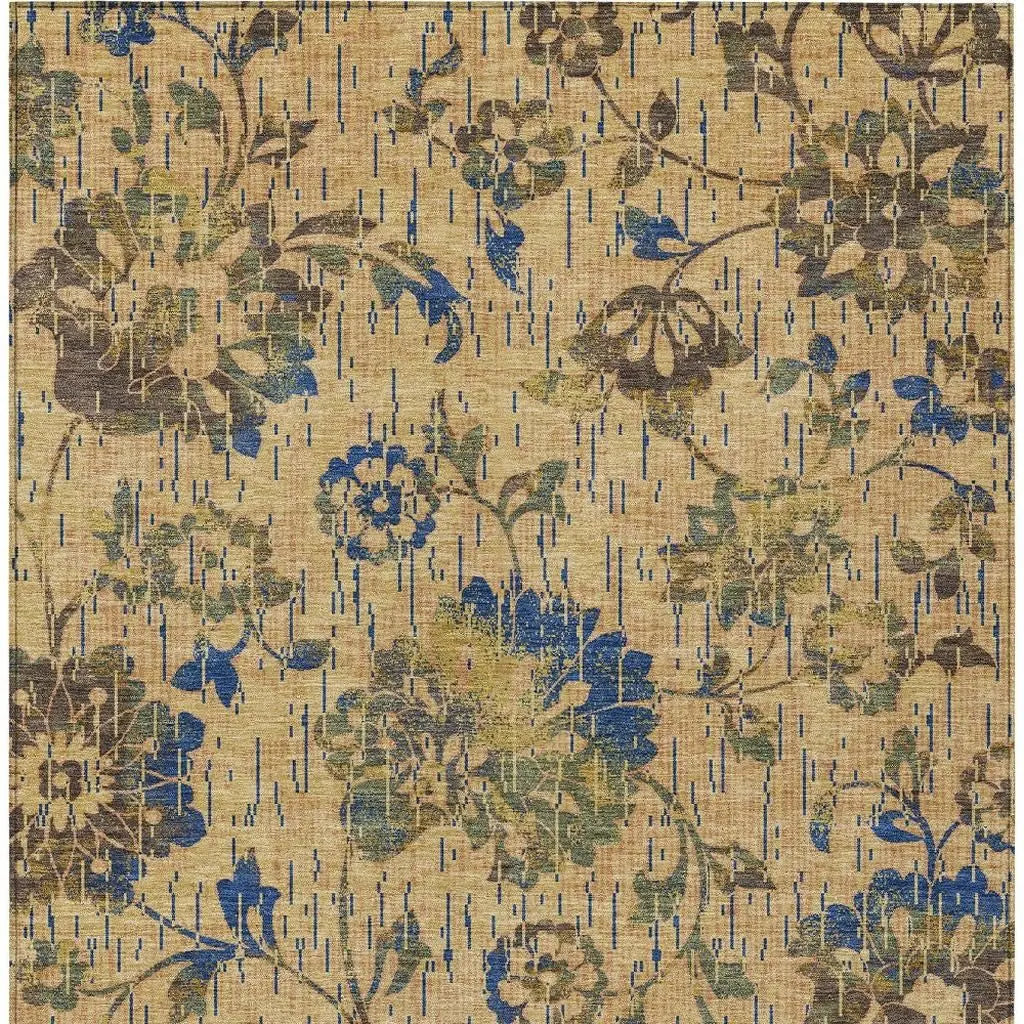 5' X 8' Gold And Brown Floral Washable Indoor Outdoor Area Rug Homeroots Outdoor