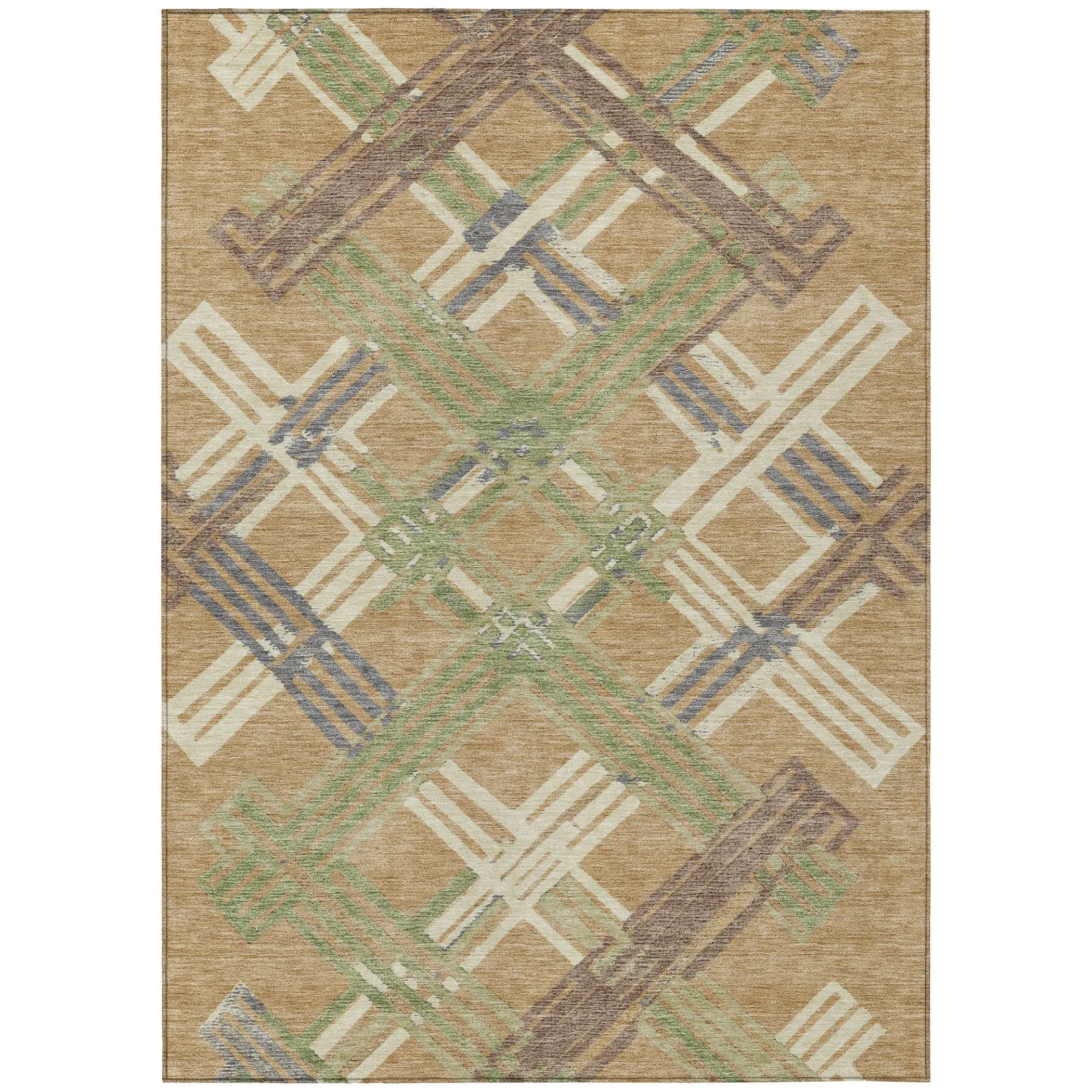 5' X 8' Gold And Brown Geometric Washable Indoor Outdoor Area Rug Homeroots Outdoor