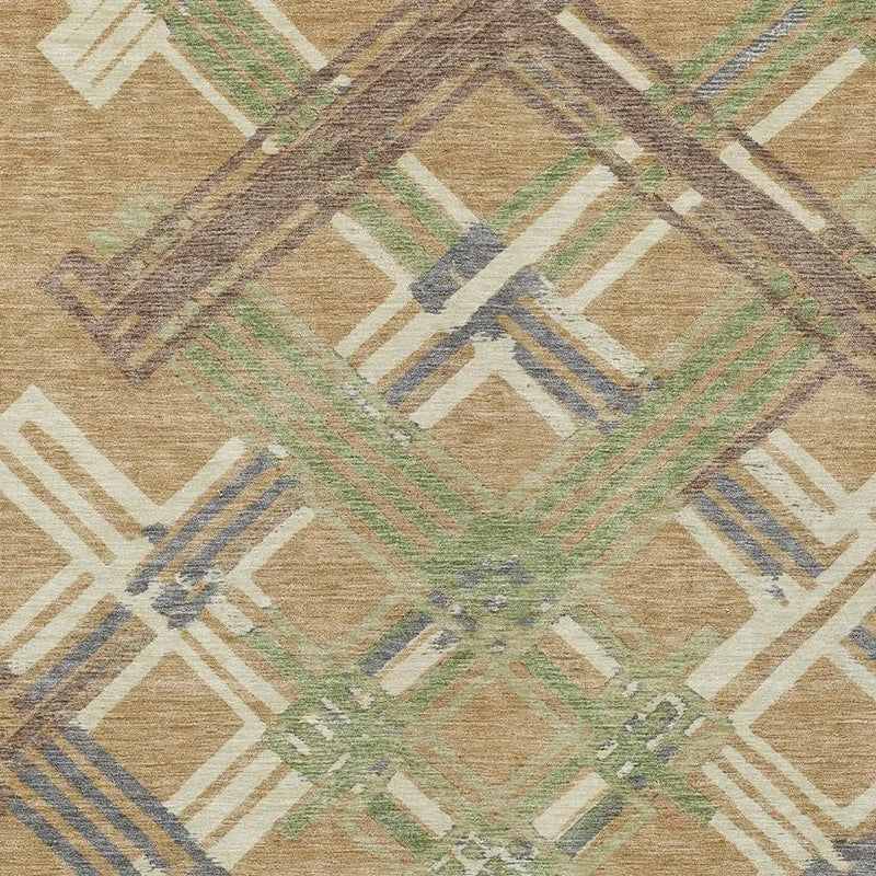 5' X 8' Gold And Brown Geometric Washable Indoor Outdoor Area Rug Homeroots Outdoor
