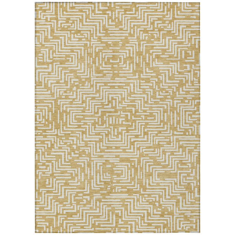 5' X 8' Gold And Brown Geometric Washable Indoor Outdoor Area Rug Homeroots Outdoor