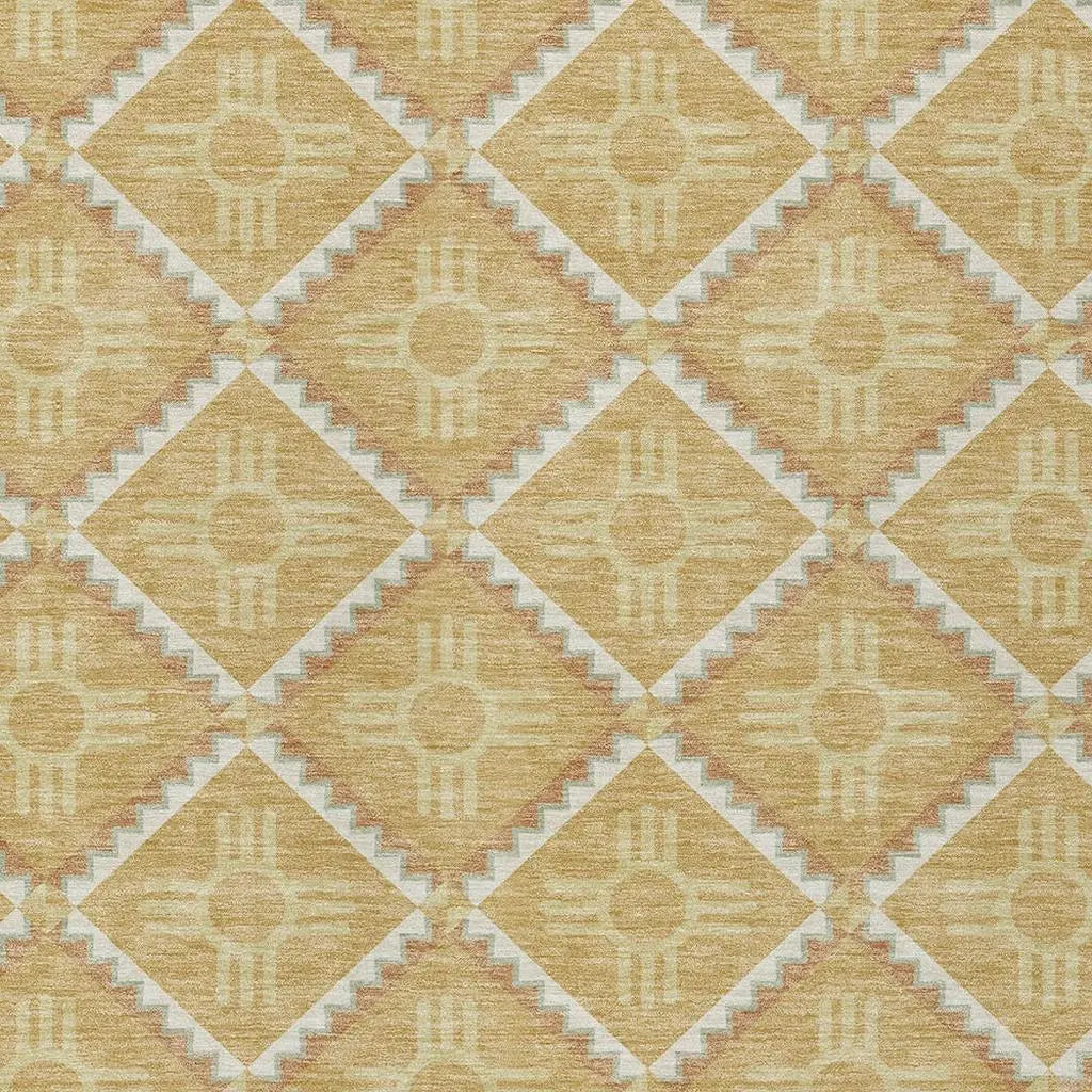 5' X 8' Gold And Brown Geometric Washable Indoor Outdoor Area Rug Homeroots Outdoor