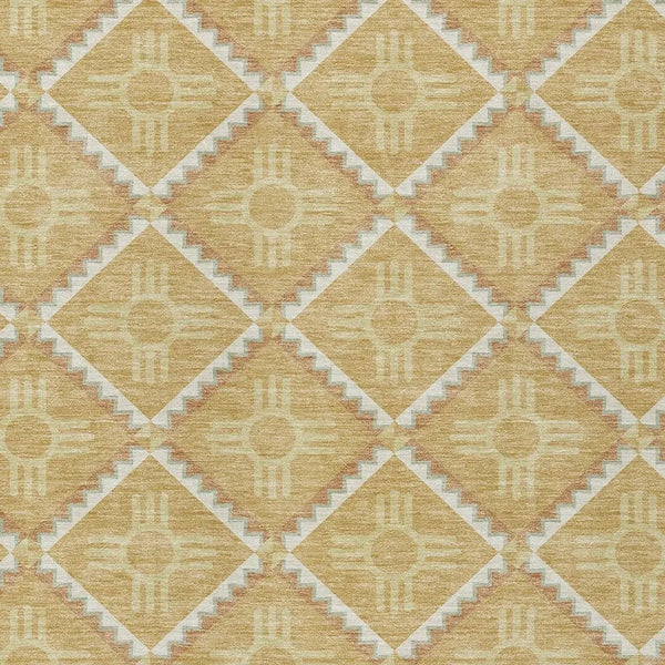 5' X 8' Gold And Brown Geometric Washable Indoor Outdoor Area Rug Homeroots Outdoor