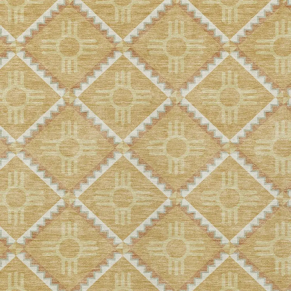 5' X 8' Gold And Brown Geometric Washable Indoor Outdoor Area Rug Homeroots Outdoor