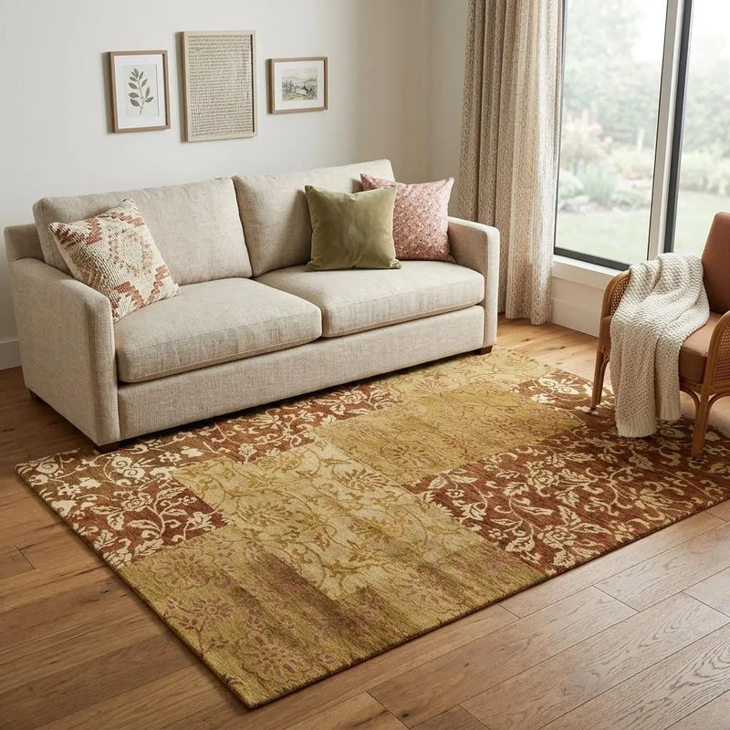 5' X 8' Gold And Brown Patchwork Hand Knotted Area Rug Homeroots Home Decor