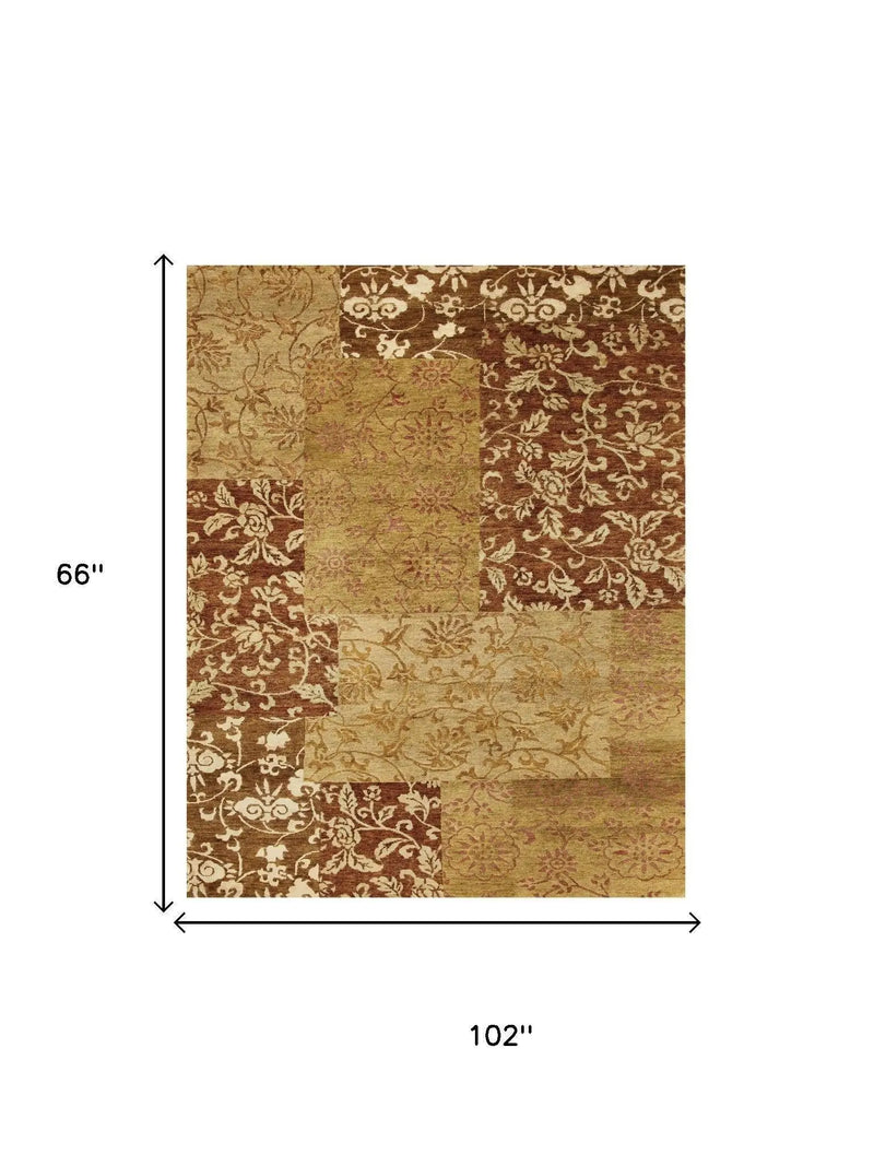 5' X 8' Gold And Brown Patchwork Hand Knotted Area Rug Homeroots Home Decor