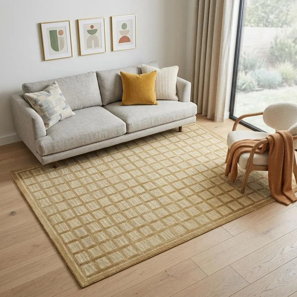 5' X 8' Gold And Brown Wool Geometric Hand Knotted Area Rug Homeroots Home Decor