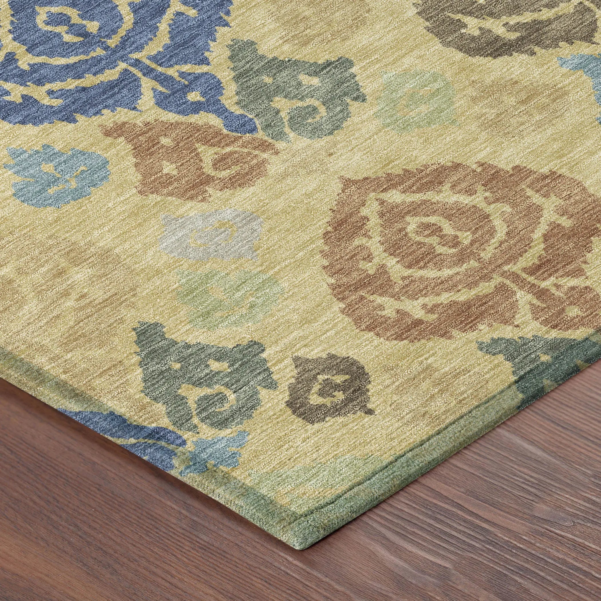 5' X 8' Gold And Chocolate Damask Washable Indoor Outdoor Area Rug Homeroots Outdoor