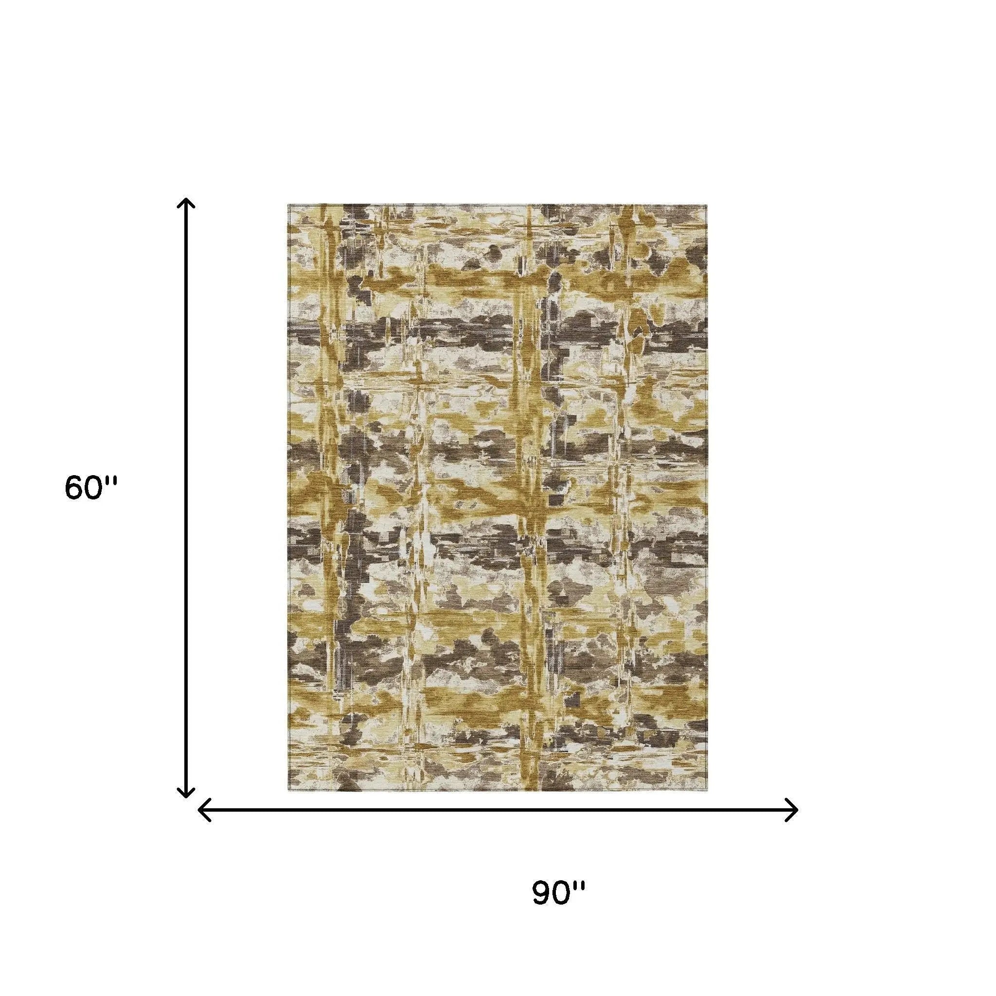 5' X 8' Gold And Coffee Abstract Washable Indoor Outdoor Area Rug Homeroots Outdoor