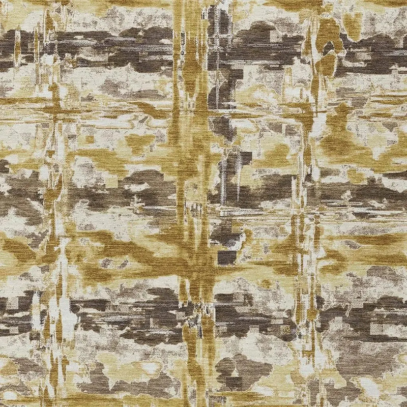 5' X 8' Gold And Coffee Abstract Washable Indoor Outdoor Area Rug Homeroots Outdoor