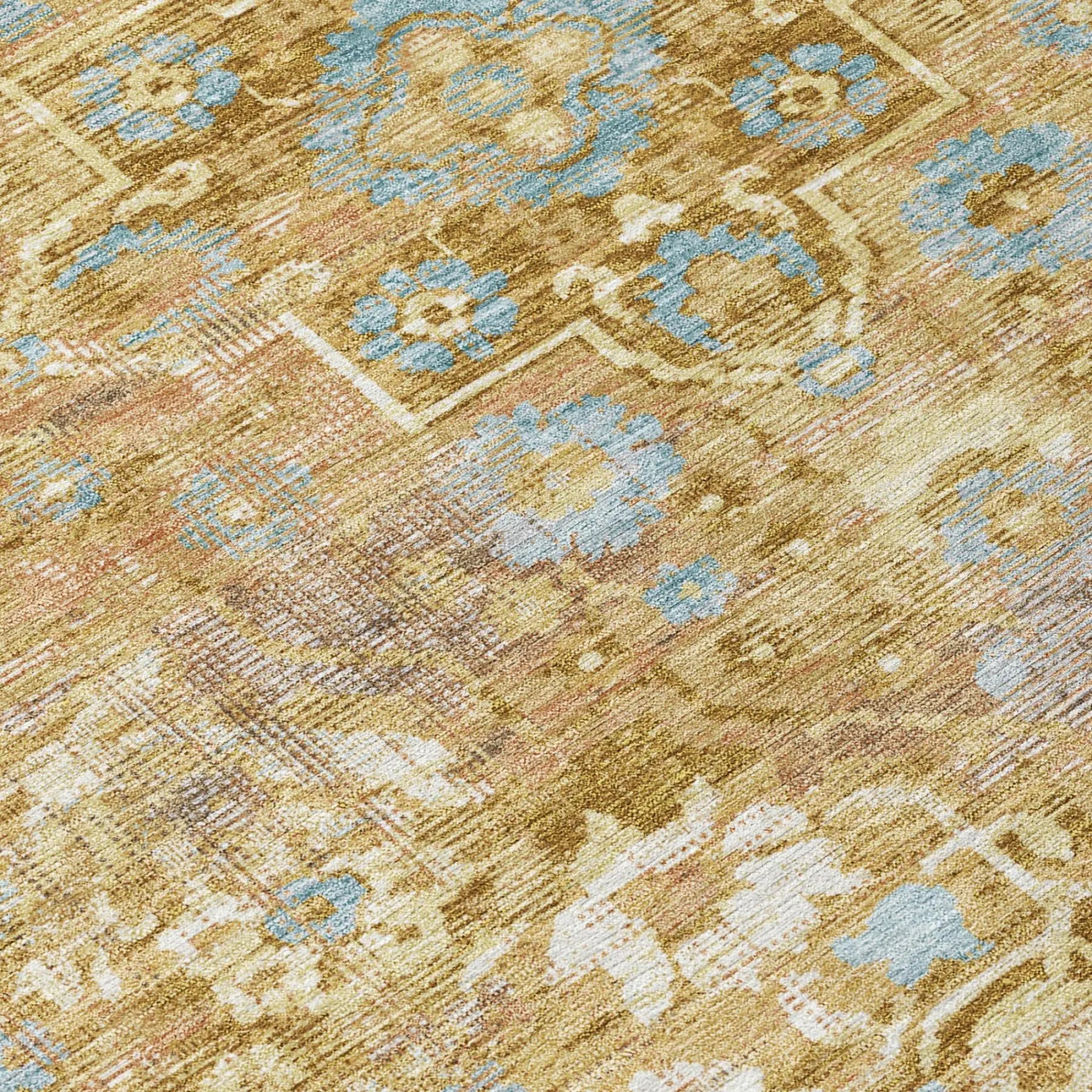 5' X 8' Gold And Copper Floral Medallion Washable Indoor Outdoor Area Rug Homeroots Outdoor