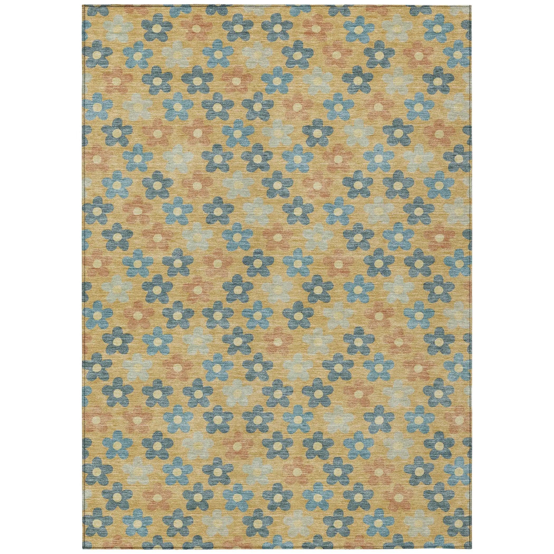 5' X 8' Gold And Copper Floral Washable Indoor Outdoor Area Rug Homeroots Outdoor