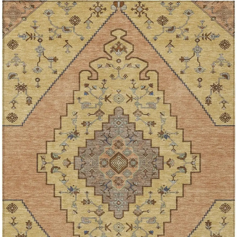 5' X 8' Gold And Copper Geometric Washable Indoor Outdoor Area Rug Homeroots Outdoor
